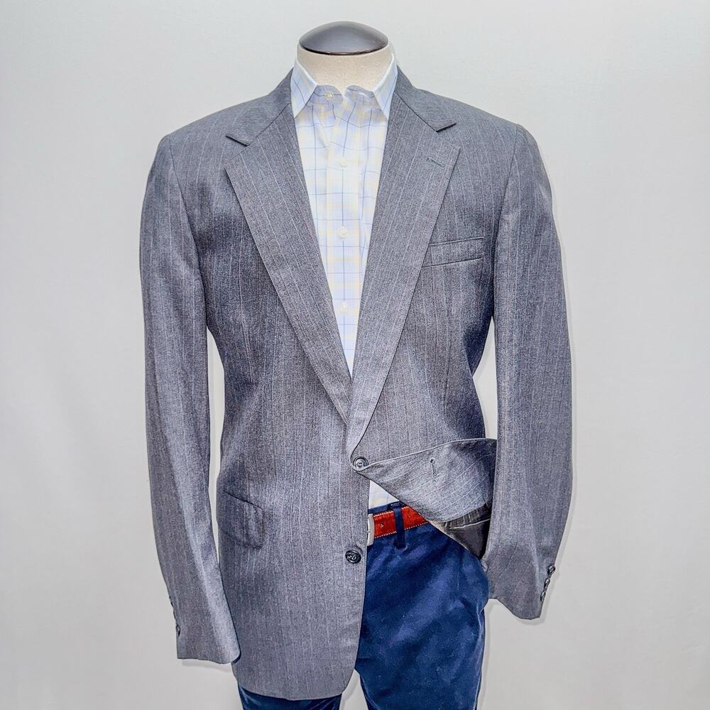 Christian Brooks Mens Suit Jacket Blazer 44 Grey Pinstripe 2 Button USA Vintage